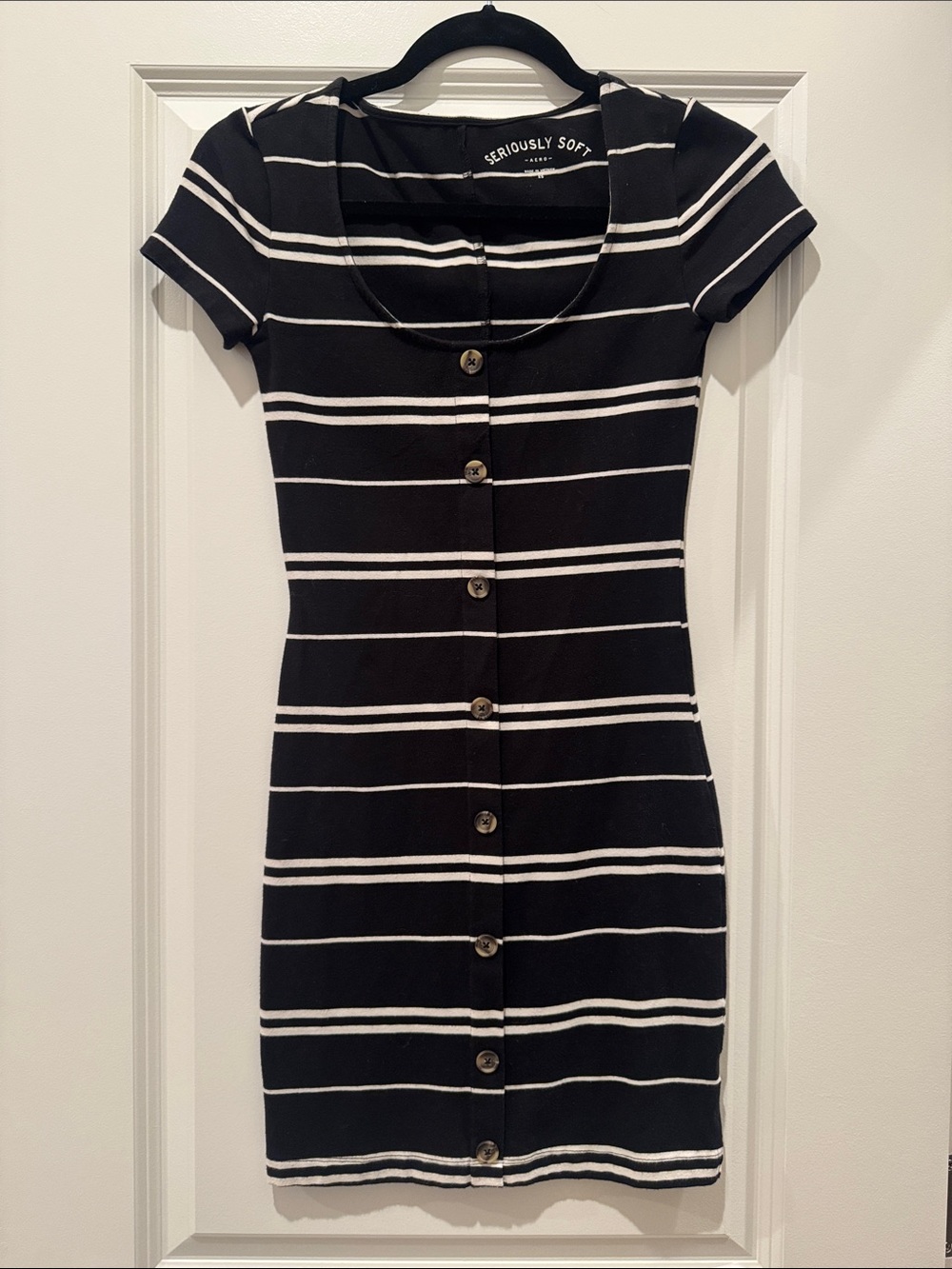 Aeropostale Black and White Striped Button-Up Tee Dress